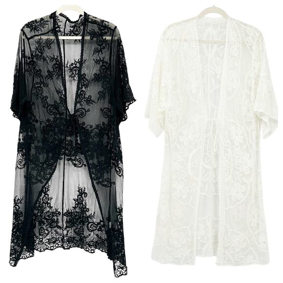 Womens Bundle Lot (2) Whimsigoth Sheer Floral Lace Kimono Swim Beach Cover Up - Picture 1 of 15